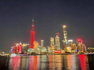 Oriental Pearl and Shanghai Tower together with towers around the worldlight up in red in celebration of the Spring Festival of the Year of the Snake