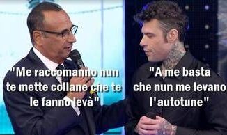Sanremo in uno scatto la vignetta di Osho per Fedez niente collane ma autotune