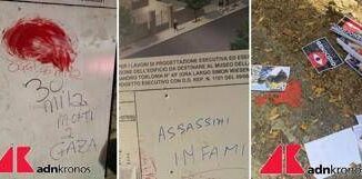 Escrementi testa maiale e volantini pro Palestina al cantiere museo Shoah di Roma
