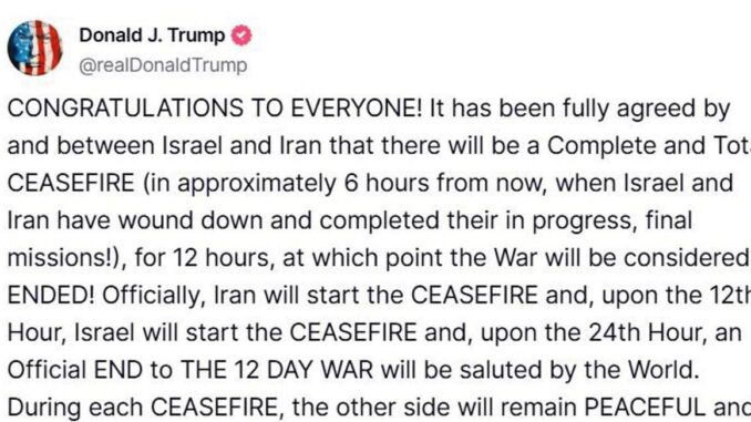 Iran, Israele e la ‘pace su Truth’: cessate il fuoco è un annuncio di Trump