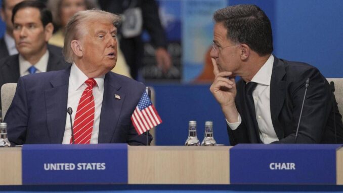 Nato, Rutte primo fan di Trump: “Grazie al ‘paparino’ stop alla guerra”