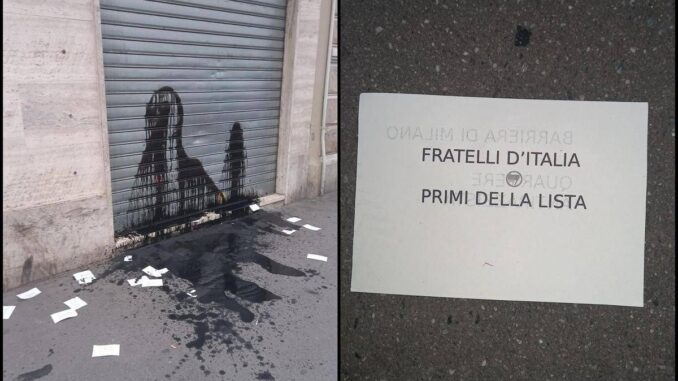 Torino, picconate contro la sede Fratelli d’Italia: olio esausto e volantini minatori – Foto