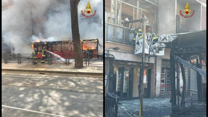 Roma, bus in fiamme sulla Prenestina: vetri rotti e facciata annerita